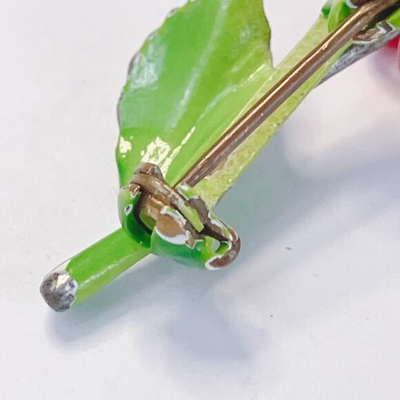 VTG 1950s Brooch Red Enameled Flower Mid Century Kitsch Glass Pin - Picture 11 of 11